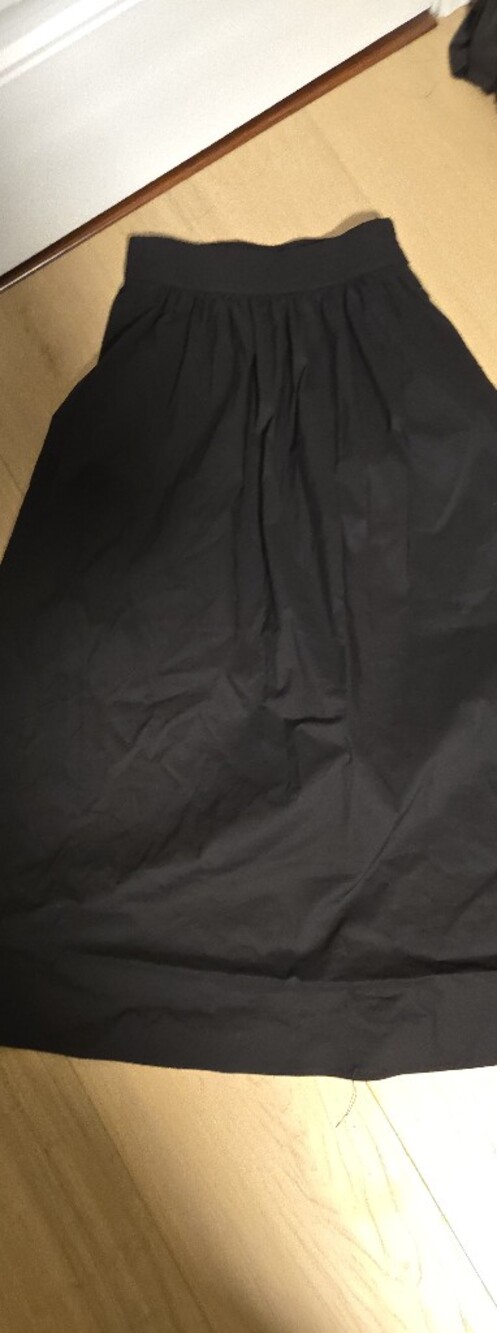 Black A-Line Midi Skirt with Elastic Waist